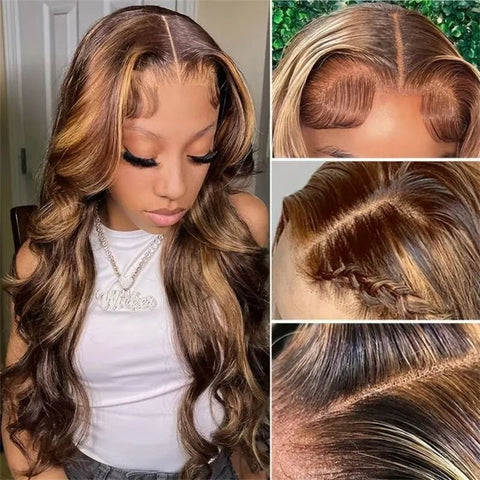 Lemoda 4x4 5x5 Lace Closure Wig With Baby Hair P4/27 Highlight Body Wave Human Hair Wigs HD Transparent 6x6 Lace Wigs - Lemoda Hair