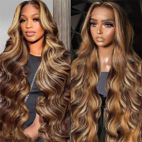 Lemoda 4x4 5x5 Lace Closure Wig With Baby Hair P4/27 Highlight Body Wave Human Hair Wigs HD Transparent 6x6 Lace Wigs - Lemoda Hair