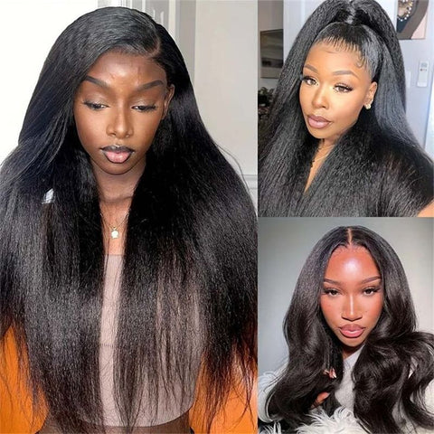 Lemoda 4x4 HD Transparent Lace Closure Wigs Yaki Straight Human Hair Wigs for Women - Lemoda Hair