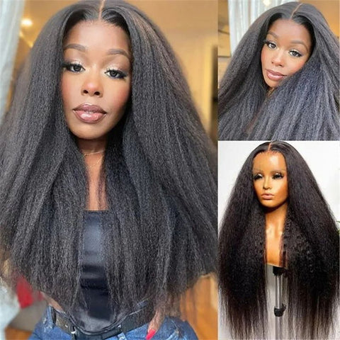 Lemoda 4x4 HD Transparent Lace Closure Wigs Yaki Straight Human Hair Wigs for Women - Lemoda Hair