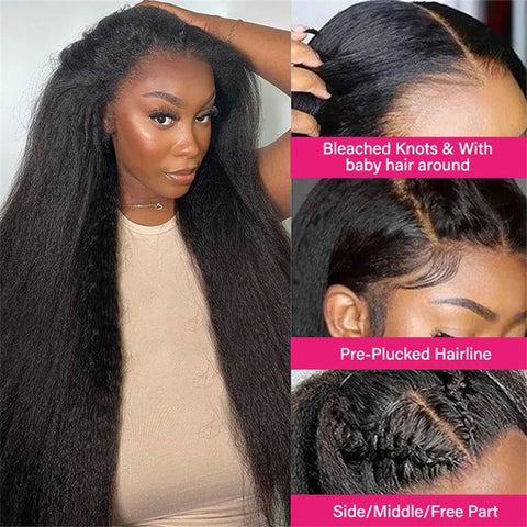 Lemoda 4x4 HD Transparent Lace Closure Wigs Yaki Straight Human Hair Wigs for Women - Lemoda Hair