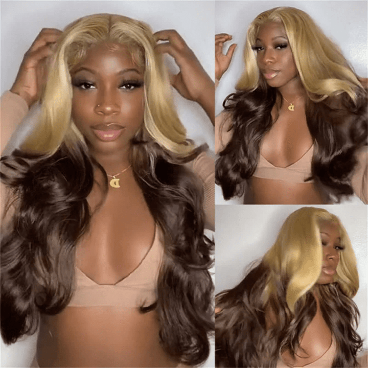 Lemoda 613 Blonde Brown Ombre Lace Front Wigs Body Wave Human Hair Wigs 180% - Lemoda Hair
