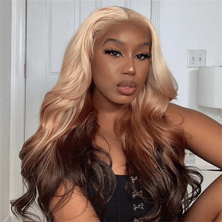 Lemoda 613 Blonde Brown Ombre Lace Front Wigs Body Wave Human Hair Wigs 180% - Lemoda Hair