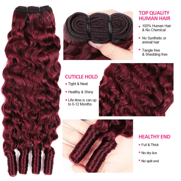 Lemoda 99J Burgundy Burmese Curly 3 Bundles With 4x4 5x5 Lace Closure Human Hair Weave - Lemoda Hair