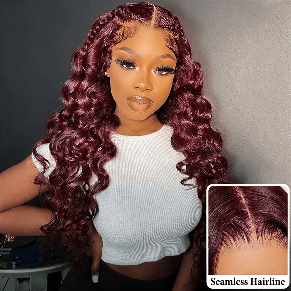 Lemoda 99J Burgundy Loose Wave 13x6 Transpaent Lace Front Wigs Pre Plucked - Lemoda Hair