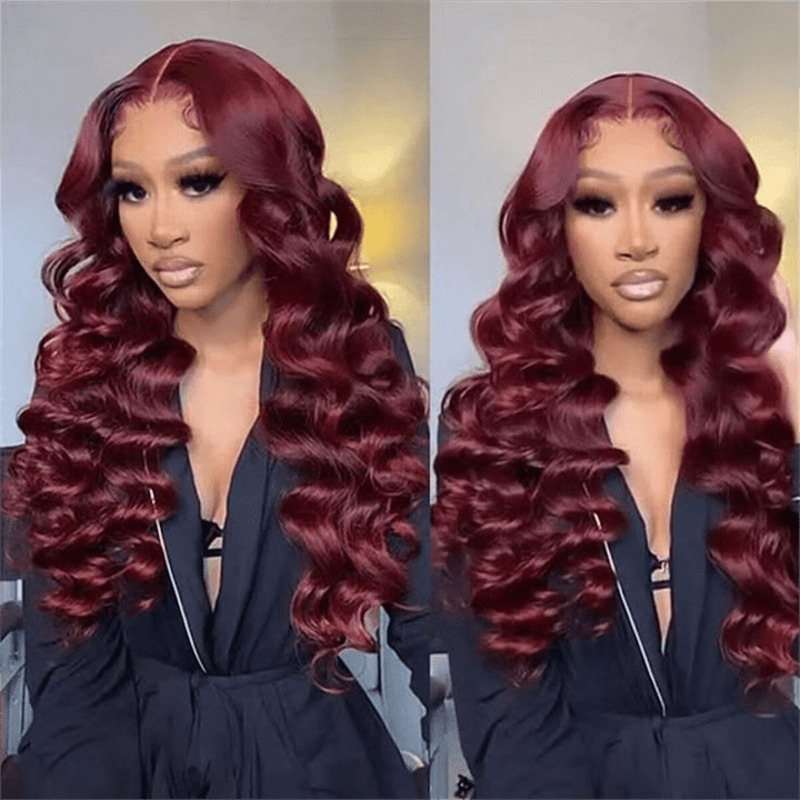 Lemoda 99J Burgundy Loose Wave 13x6 Transpaent Lace Front Wigs Pre Plucked - Lemoda Hair