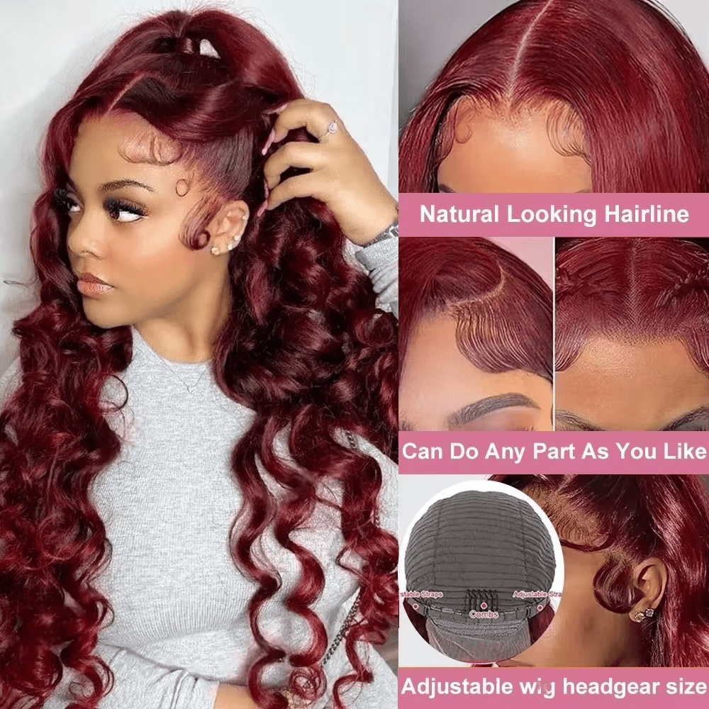 Lemoda 99J Burgundy Loose Wave 13x6 Transpaent Lace Front Wigs Pre Plucked - Lemoda Hair