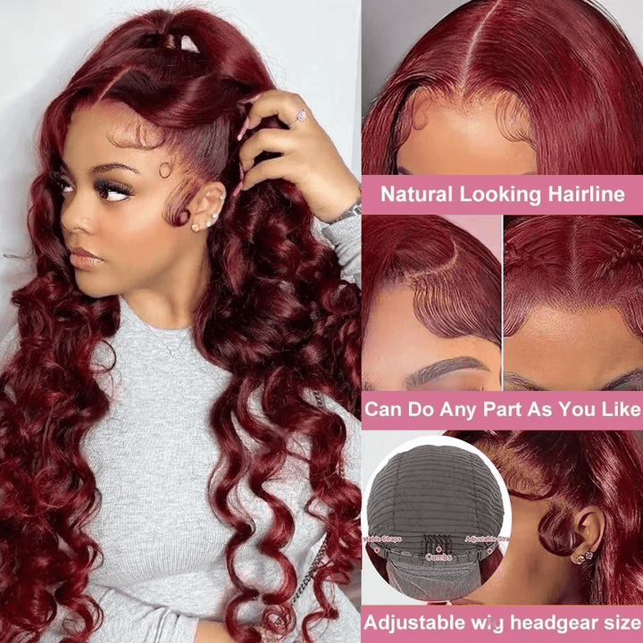 Lemoda 99J Burgundy Loose Wave 13x6 Transpaent Lace Front Wigs Pre Plucked - Lemoda Hair