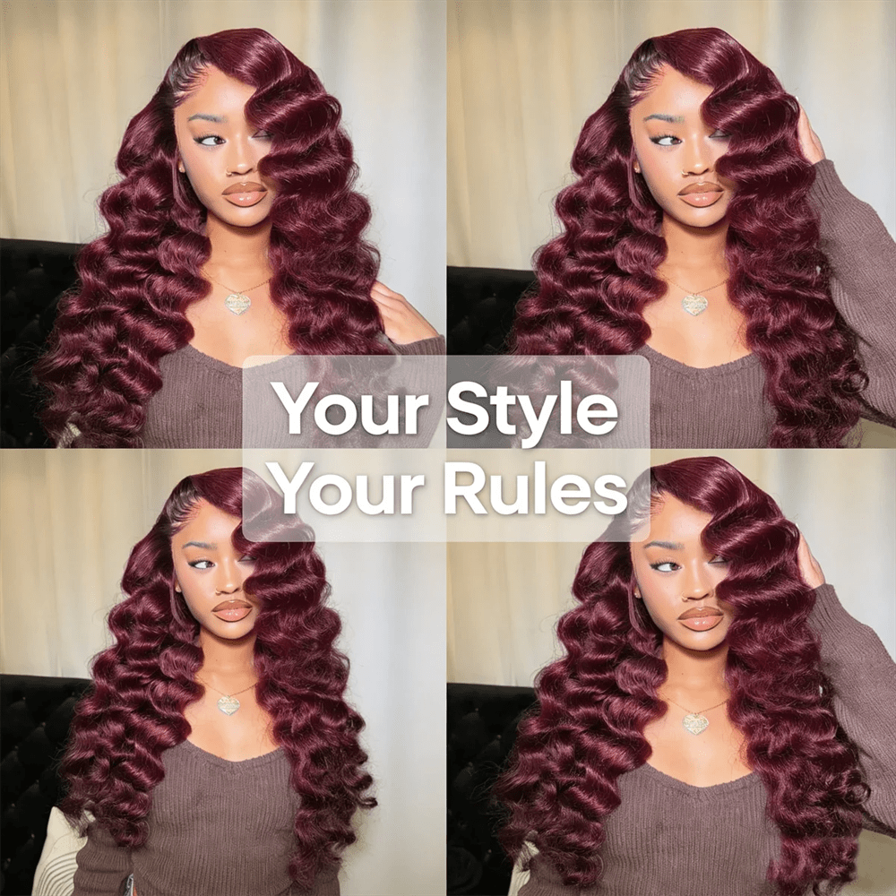 Lemoda 99J Burgundy Loose Wave 13x6 Transpaent Lace Front Wigs Pre Plucked - Lemoda Hair