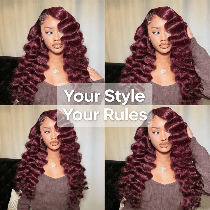 Lemoda 99J Burgundy Loose Wave 13x6 Transpaent Lace Front Wigs Pre Plucked - Lemoda Hair
