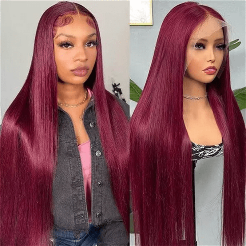 Lemoda 99J Burgundy Straight Hair 13x4 Lace Frontal Wigs 180% Limited Deals - Lemoda Hair