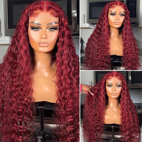 Lemoda 99J Deep Wave 4x4 Lace Closure Wig Pre Plucked HD Transparent Human Hair Wigs 5x5 6x6 Lace - Lemoda Hair
