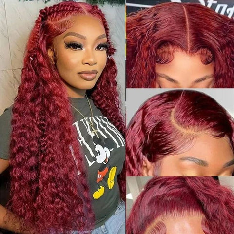 Lemoda 99J Deep Wave 4x4 Lace Closure Wig Pre Plucked HD Transparent Human Hair Wigs 5x5 6x6 Lace - Lemoda Hair