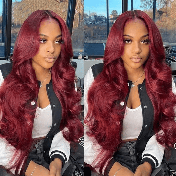 Lemoda 99J Glueless Wig Body Wave 7x5 Lace Closure Human Hair Wig Pre - Bleached Knots - Lemoda Hair