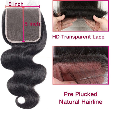 Lemoda Body Wave 5x5 Transparent HD Lace Closure Virgin Human Hair Frontal Closure - Lemoda Hair