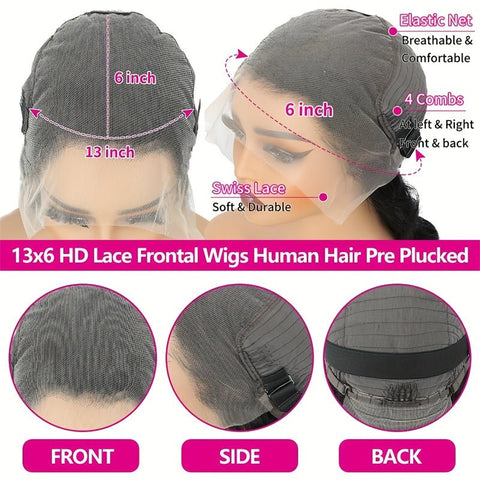 Lemoda Body Wave Lace Front Wigs 13x6 HD Transparent Lace Frontal Wig Human Hair for Women - Lemoda Hair