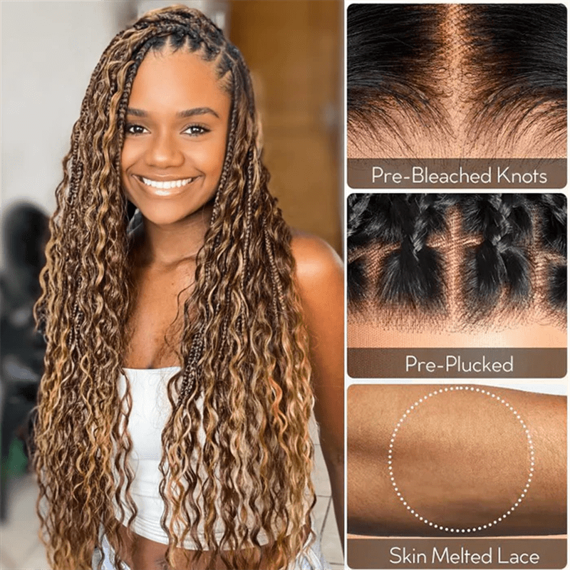 Lemoda Boho Curls Braided Wigs 13x6 Frontal Lace Pull Go Drawstring Wigs Human Hair - Lemoda Hair