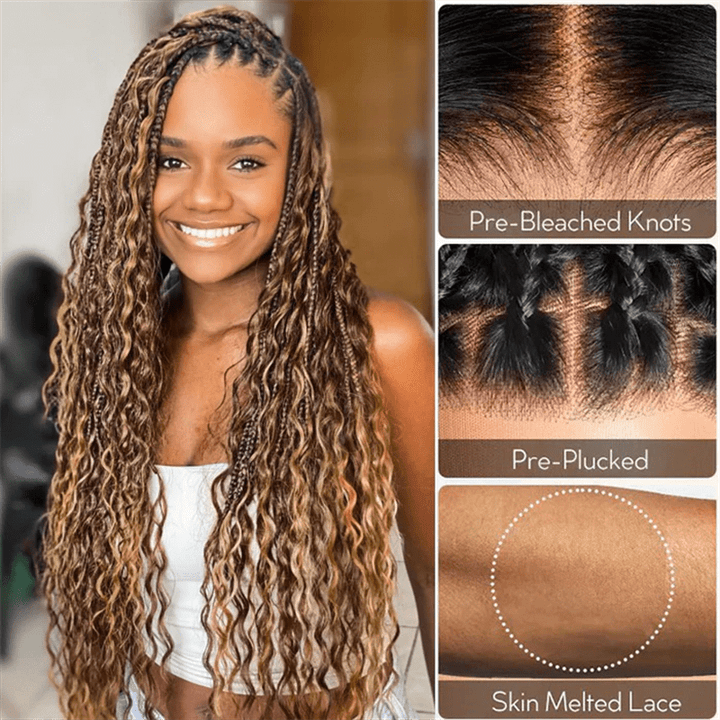 Lemoda Boho Curls Braided Wigs 13x6 Frontal Lace Pull Go Drawstring Wigs Human Hair - Lemoda Hair