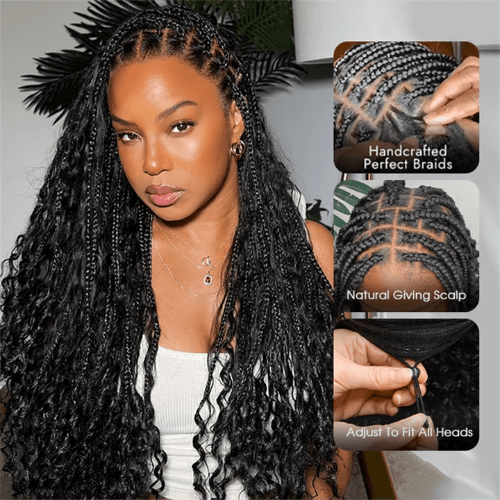 Lemoda Boho Curls Braided Wigs 13x6 Frontal Lace Pull Go Drawstring Wigs Human Hair - Lemoda Hair