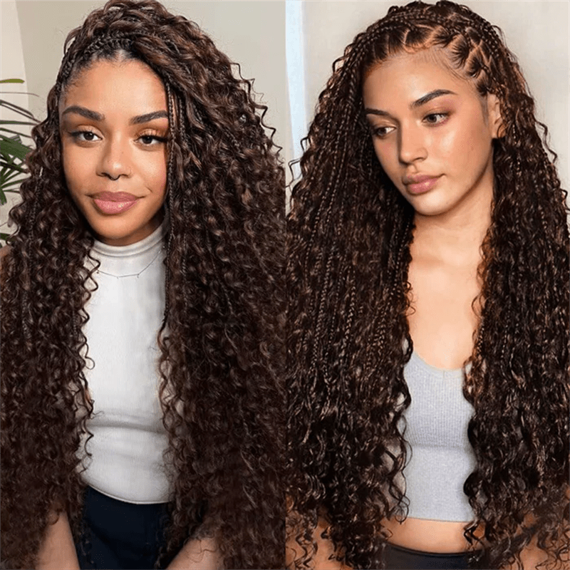 Lemoda Boho Curls Braided Wigs 13x6 Frontal Lace Pull Go Drawstring Wigs Human Hair - Lemoda Hair