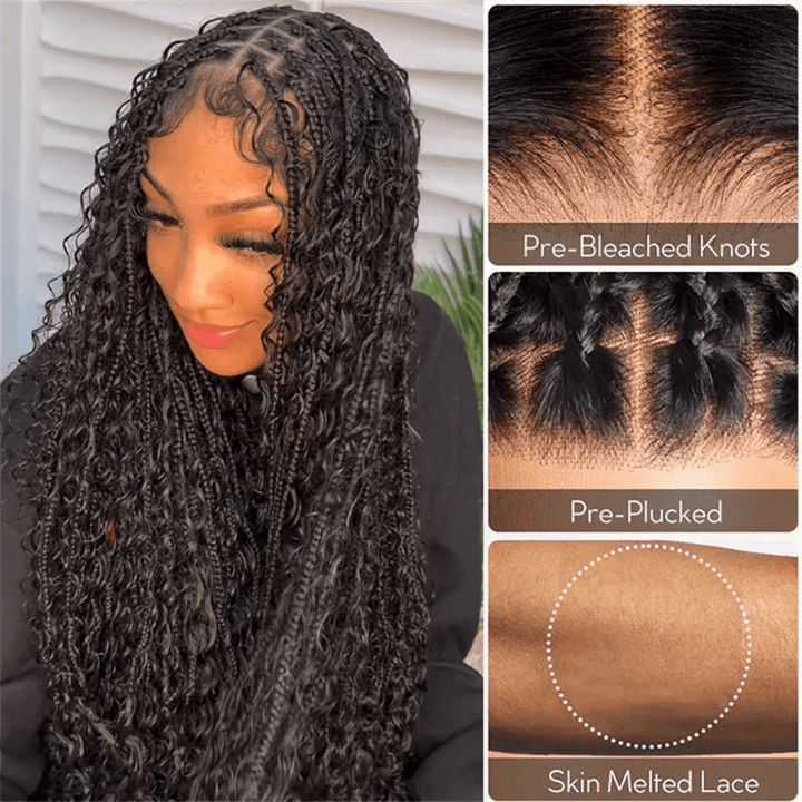 Lemoda Boho Curls Braided Wigs 13x6 Frontal Lace Pull Go Drawstring Wigs Human Hair - Lemoda Hair
