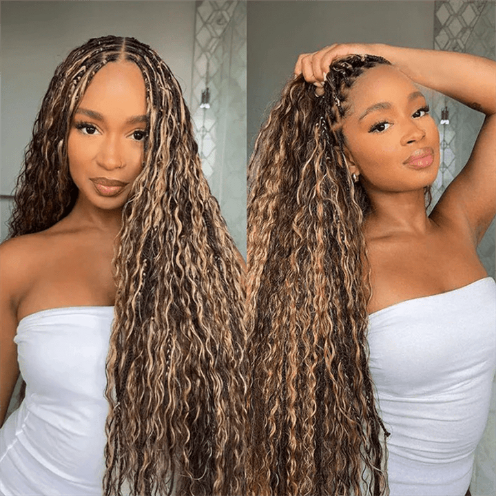 Lemoda Boho Curls Braided Wigs 13x6 Frontal Lace Pull Go Drawstring Wigs Human Hair - Lemoda Hair