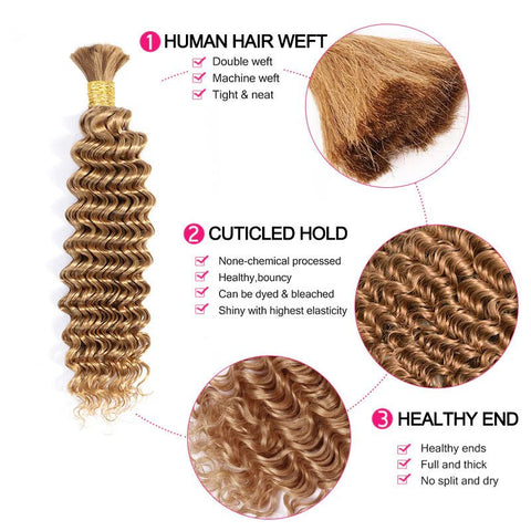 Lemoda Braiding Hair #27 Honey Blonde Deep Wave Bulk Human Hair for Boho Braids - Lemoda Hair