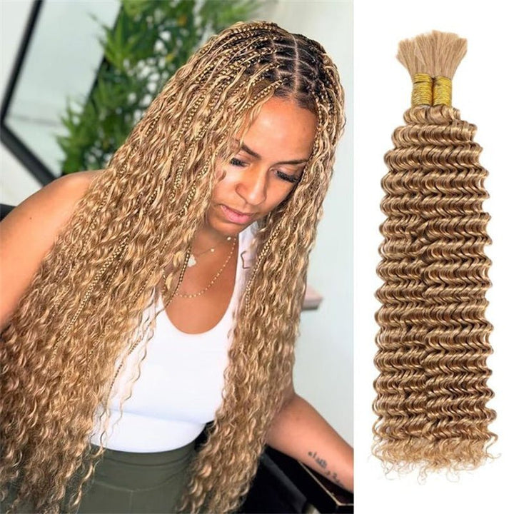Lemoda Braiding Hair #27 Honey Blonde Deep Wave Bulk Human Hair for Boho Braids - Lemoda Hair