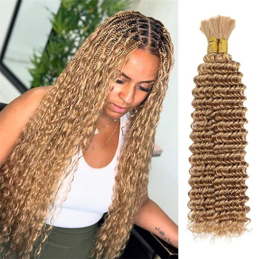 Lemoda Braiding Hair #27 Honey Blonde Deep Wave Bulk Human Hair for Boho Braids - Lemoda Hair