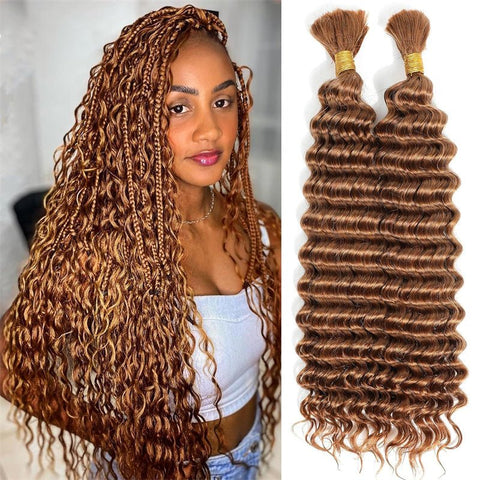 Lemoda Braiding Hair for Boho Braids #30 Light Brown Deep Wave Bulk Human Hair for Braiding Bohemian No Weft - Lemoda Hair