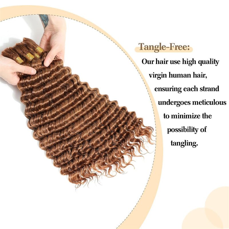 Lemoda Braiding Hair for Boho Braids #30 Light Brown Deep Wave Bulk Human Hair for Braiding Bohemian No Weft - Lemoda Hair