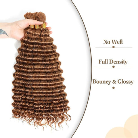 Lemoda Braiding Hair for Boho Braids #30 Light Brown Deep Wave Bulk Human Hair for Braiding Bohemian No Weft - Lemoda Hair