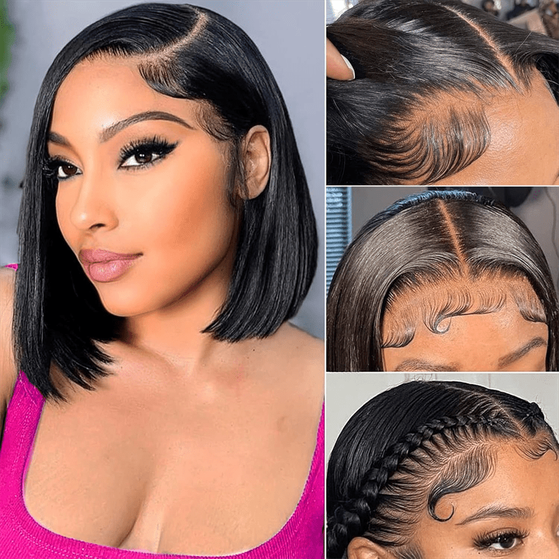 Lemoda Brazilian Straight Human Hair Wig 13x6 HD Lace Front Short Bob Wigs - Mei Jin Hair