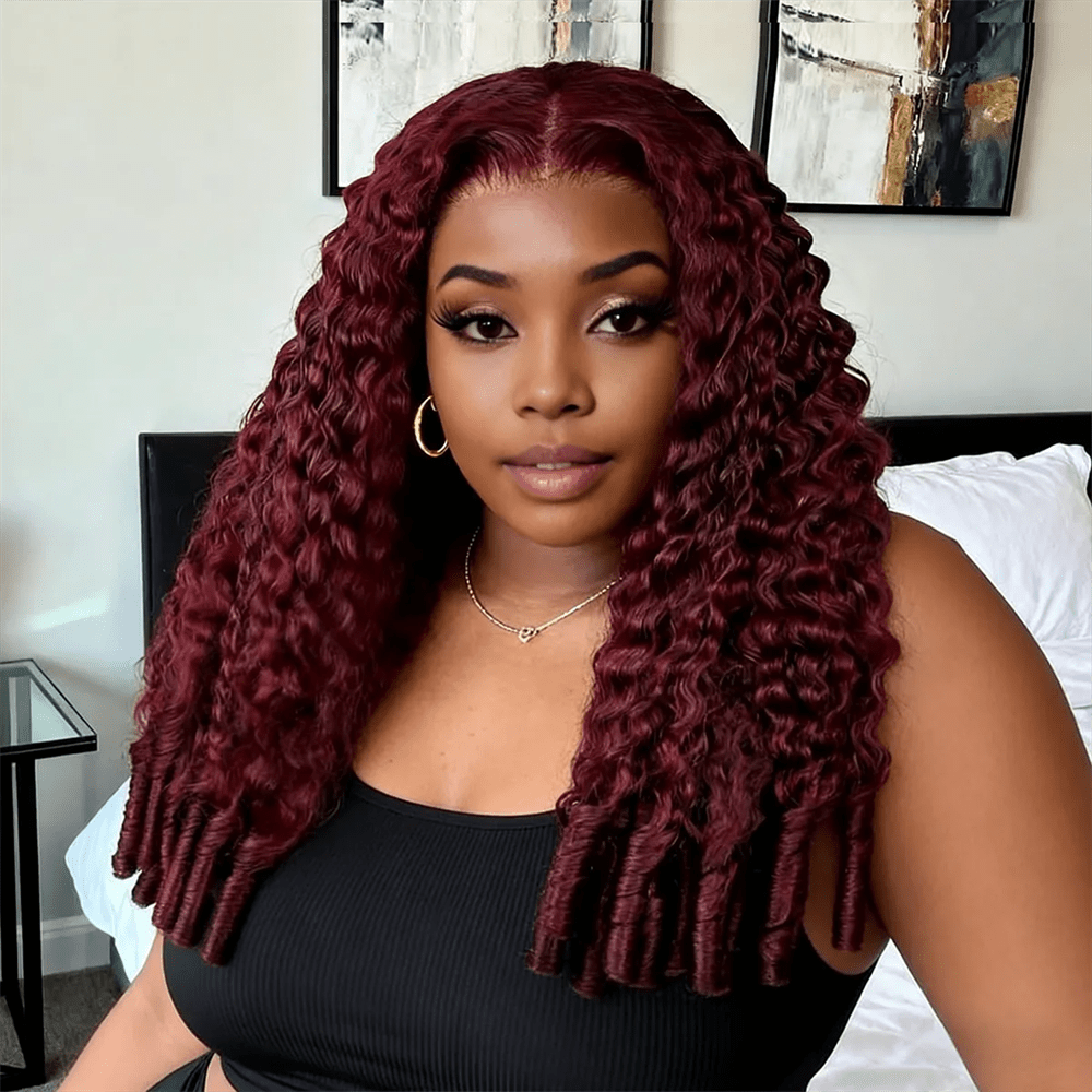 Lemoda Burgundy 99J Burmese Curly Human Hair Wigs Transaprent 13x6 Full Lace Wig - Lemoda Hair