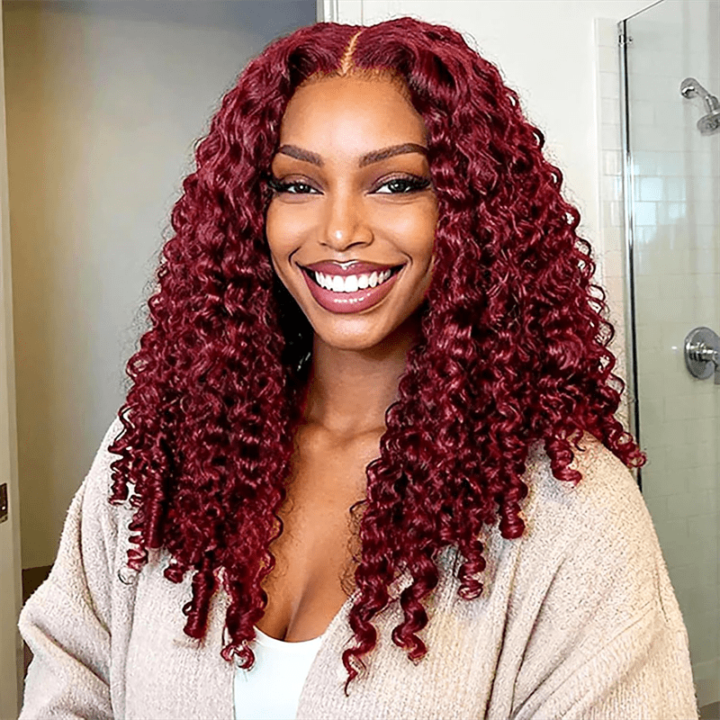 Lemoda Burgundy 99J Burmese Curly Human Hair Wigs Transaprent 13x6 Full Lace Wig - Lemoda Hair
