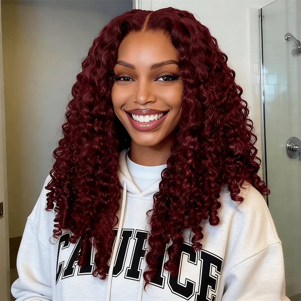 Lemoda Burgundy 99J Burmese Curly Human Hair Wigs Transaprent 13x6 Full Lace Wig - Lemoda Hair