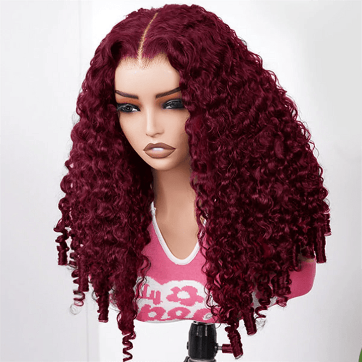 Lemoda Burgundy 99J Burmese Curly Human Hair Wigs Transaprent 13x6 Full Lace Wig - Lemoda Hair