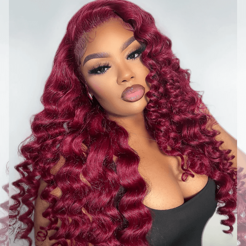 Lemoda Burgundy Red Wand Curl 13x6 HD Lace Front Human Hair Wigs - Lemoda Hair