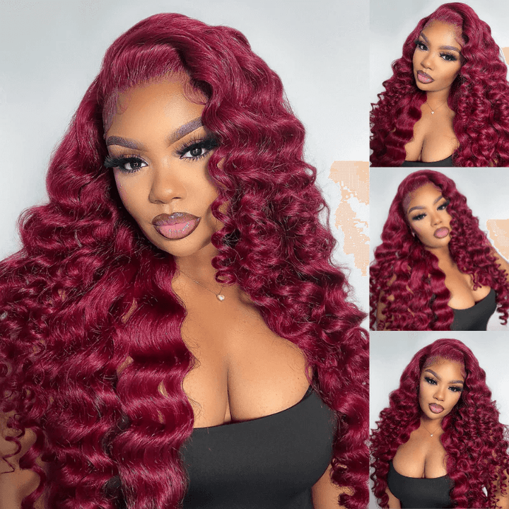 Lemoda Burgundy Red Wand Curl 13x6 HD Lace Front Human Hair Wigs - Lemoda Hair