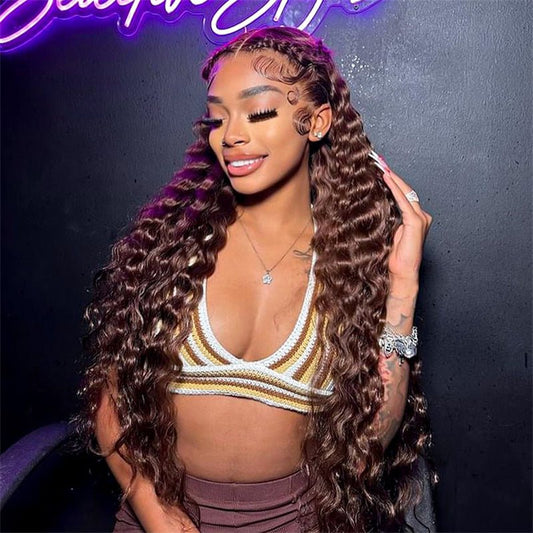 Lemoda Chocolate Brown 13x6 Loose Deep Wave Lace Front Wigs Pre Plucked Natural Hairline Transparent Lace Wig - Lemoda Hair