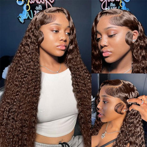 Lemoda Chocolate Brown 5×5 Lace Closure Wig Chocolate Brown Deep Wave Human Hair Wigs HD Transparent 4x4 6x6 Lace Wig - Lemoda Hair