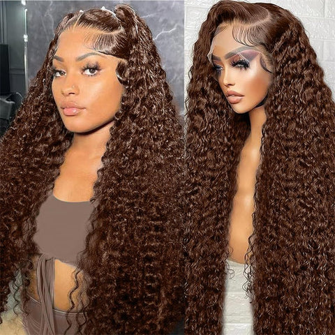 Lemoda Chocolate Brown 5×5 Lace Closure Wig Chocolate Brown Deep Wave Human Hair Wigs HD Transparent 4x4 6x6 Lace Wig - Lemoda Hair