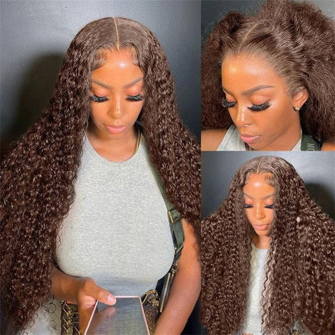 Lemoda Chocolate Brown 5×5 Lace Closure Wig Chocolate Brown Deep Wave Human Hair Wigs HD Transparent 4x4 6x6 Lace Wig - Lemoda Hair