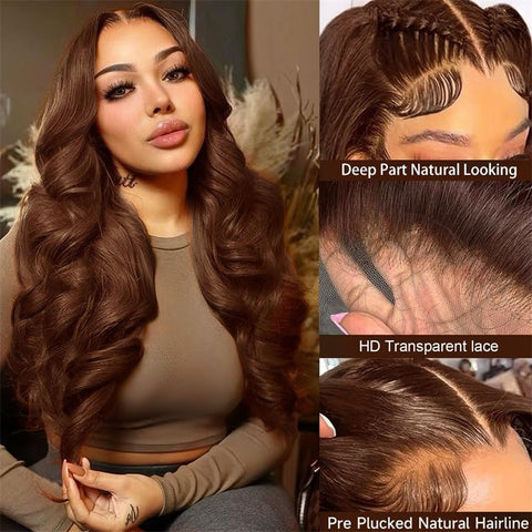 Lemoda Chocolate Brown Body Wave 4x4 Lace Closure Human Hair Wigs 250% Density 5x5 6x6 Lace Wigs - Lemoda Hair
