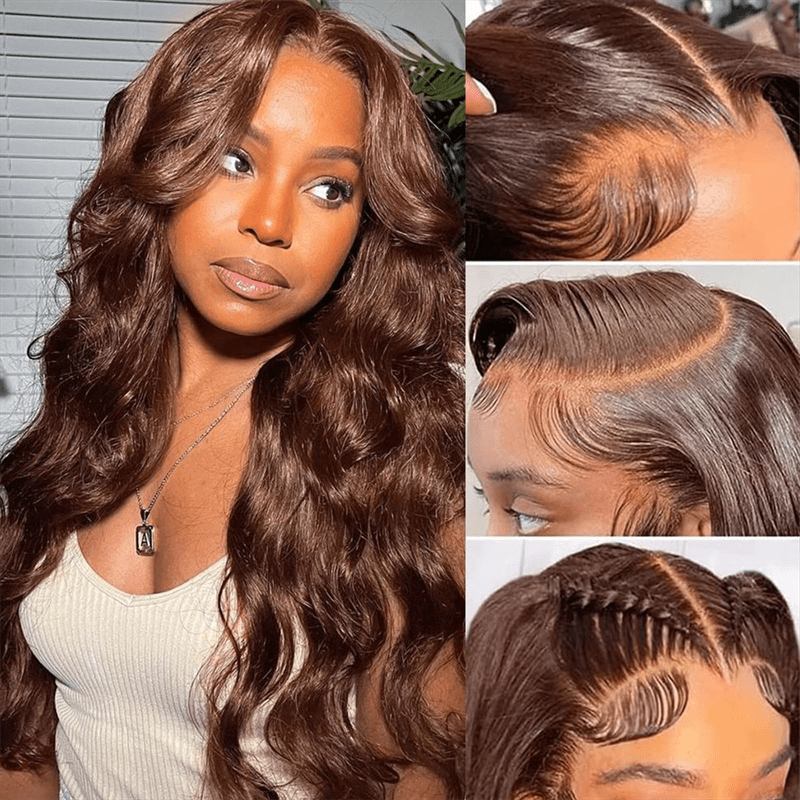 Lemoda Chocolate Brown Body Wave Human Hair Wigs 13x4 Transparent Lace Front Wigs Pre Plucked - Lemoda Hair