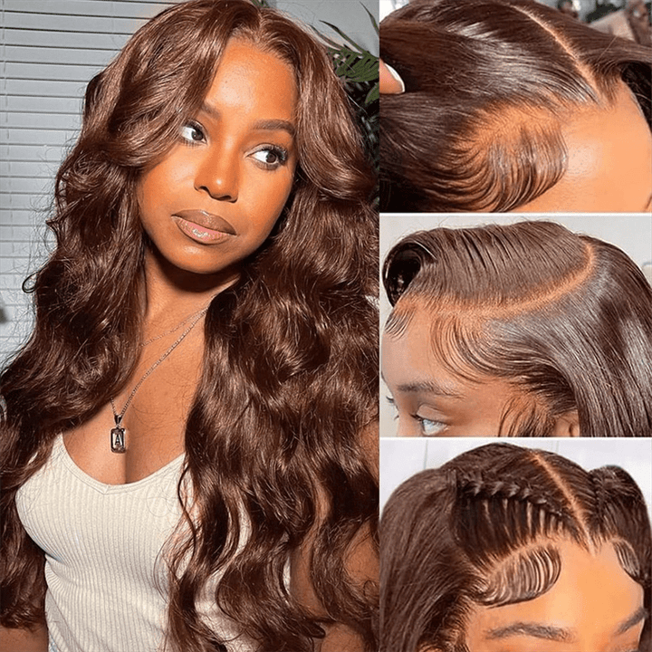 Lemoda Chocolate Brown Body Wave Human Hair Wigs 13x4 Transparent Lace Front Wigs Pre Plucked - Lemoda Hair