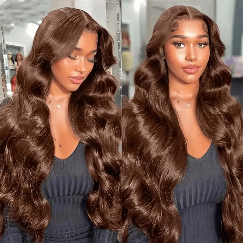 Lemoda Chocolate Brown Body Wave Human Hair Wigs 13x4 Transparent Lace Front Wigs Pre Plucked - Lemoda Hair