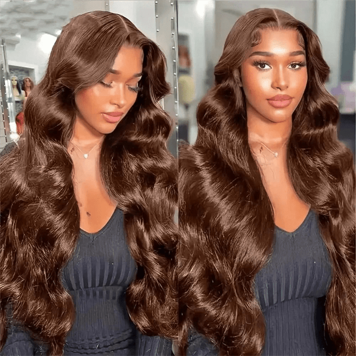 Lemoda Chocolate Brown Body Wave Human Hair Wigs 13x4 Transparent Lace Front Wigs Pre Plucked - Lemoda Hair