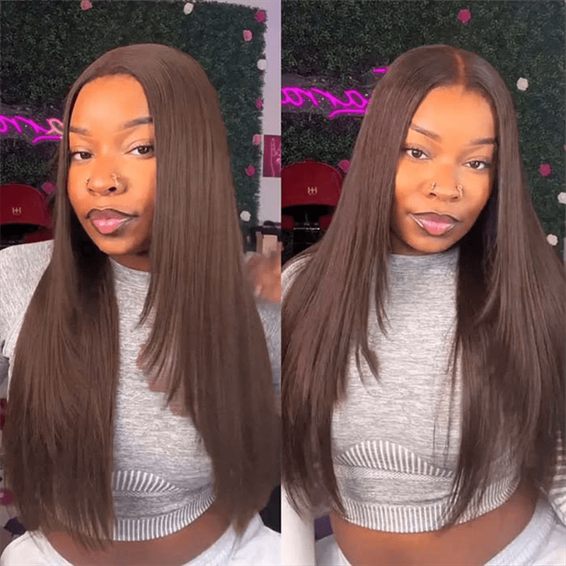Lemoda Chocolate Brown Glueless Straight Layered Cut 5x5 13x6 Lace Front Human Hair Wigs - Lemoda Hair