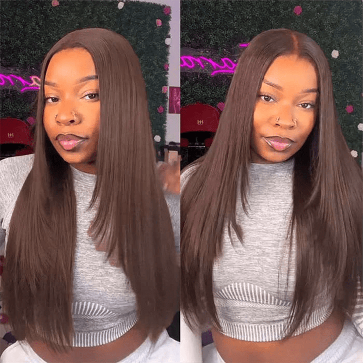 Lemoda Chocolate Brown Glueless Straight Layered Cut 5x5 13x6 Lace Front Human Hair Wigs - Lemoda Hair